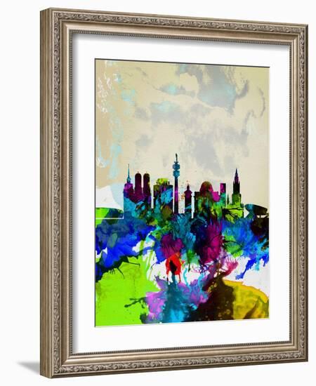 Munich Watercolor Skyline-NaxArt-Framed Art Print