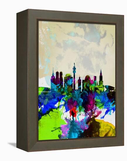 Munich Watercolor Skyline-NaxArt-Framed Stretched Canvas