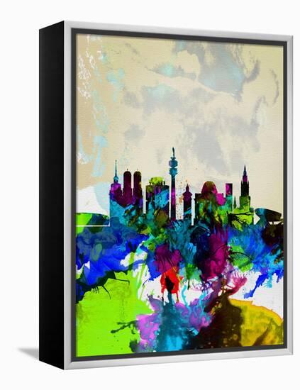 Munich Watercolor Skyline-NaxArt-Framed Stretched Canvas