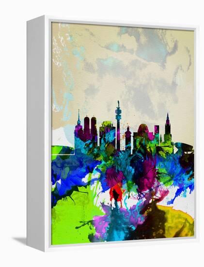 Munich Watercolor Skyline-NaxArt-Framed Stretched Canvas