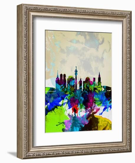 Munich Watercolor Skyline-NaxArt-Framed Art Print