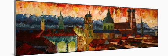 Munich with Alps at dusk-Markus Bleichner-Mounted Art Print