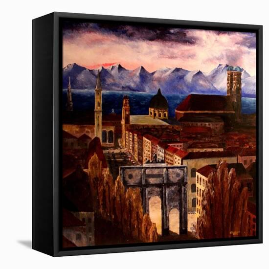 Munich with Leopoldstreet, Siegestor and Alps-Markus Bleichner-Framed Stretched Canvas