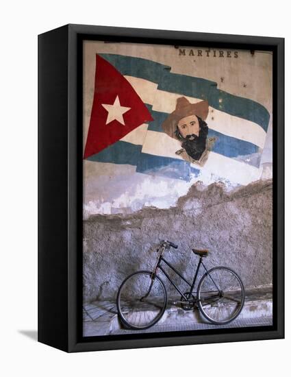 Mural of Camilo Cienfuergos on Wall Above a Bicycle, Havana, Cuba, West Indies, Central America-Lee Frost-Framed Premier Image Canvas