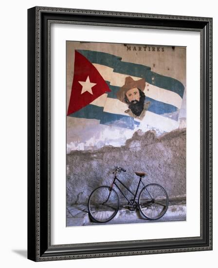 Mural of Camilo Cienfuergos on Wall Above a Bicycle, Havana, Cuba, West Indies, Central America-Lee Frost-Framed Photographic Print