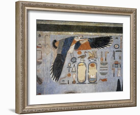 Mural Paintings of Vulture Goddess Nekhbet Grasping Amulet in Claws for Protection-null-Framed Giclee Print