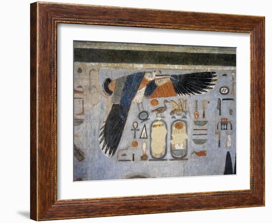 Mural Paintings of Vulture Goddess Nekhbet Grasping Amulet in Claws for Protection-null-Framed Giclee Print