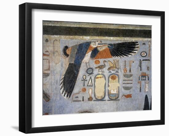 Mural Paintings of Vulture Goddess Nekhbet Grasping Amulet in Claws for Protection-null-Framed Giclee Print