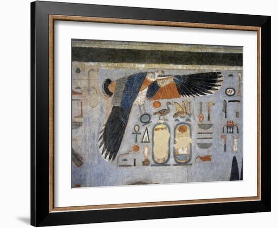 Mural Paintings of Vulture Goddess Nekhbet Grasping Amulet in Claws for Protection-null-Framed Giclee Print