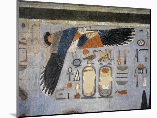Mural Paintings of Vulture Goddess Nekhbet Grasping Amulet in Claws for Protection-null-Mounted Giclee Print