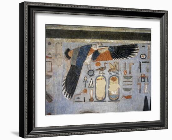 Mural Paintings of Vulture Goddess Nekhbet Grasping Amulet in Claws for Protection-null-Framed Giclee Print