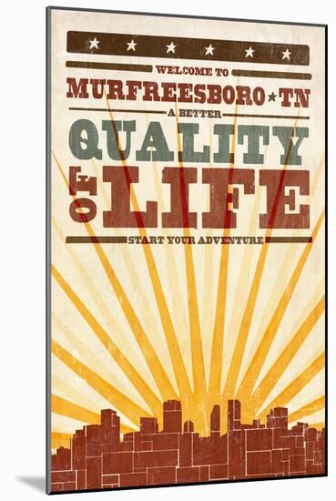 Murfreesboro, Tennessee - Skyline and Sunburst Screenprint Style-Lantern Press-Mounted Art Print