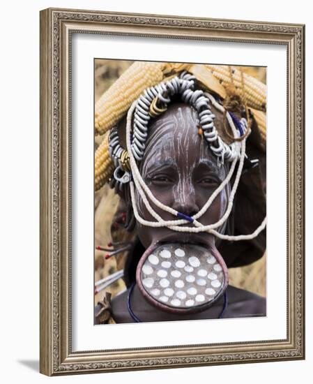 Mursi Lady with Lip Plate, South Omo Valley, Ethiopia, Africa-Jane Sweeney-Framed Photographic Print