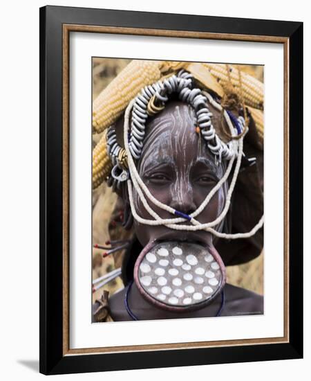 Mursi Lady with Lip Plate, South Omo Valley, Ethiopia, Africa-Jane Sweeney-Framed Photographic Print