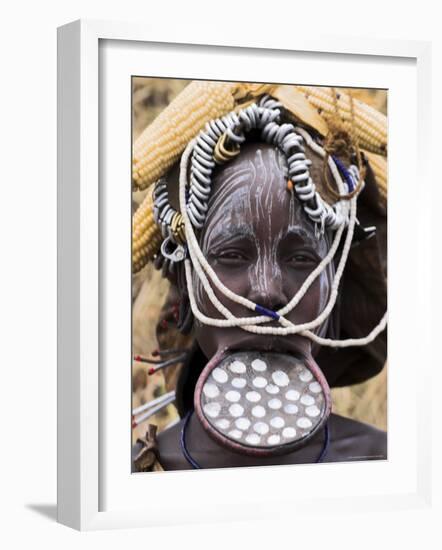 Mursi Lady with Lip Plate, South Omo Valley, Ethiopia, Africa-Jane Sweeney-Framed Photographic Print