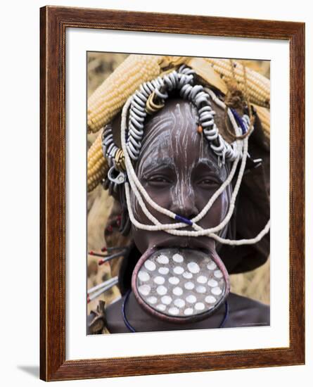 Mursi Lady with Lip Plate, South Omo Valley, Ethiopia, Africa-Jane Sweeney-Framed Photographic Print