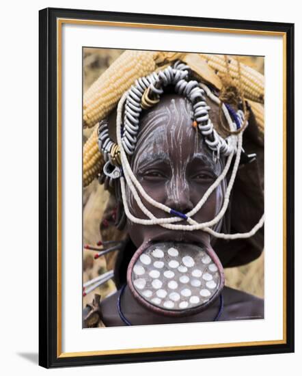Mursi Lady with Lip Plate, South Omo Valley, Ethiopia, Africa-Jane Sweeney-Framed Photographic Print