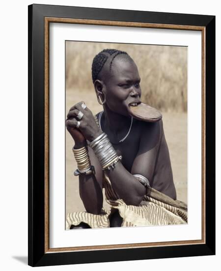 Mursi Woman Wearing a Large Clay Lip Plate, Omo Delta, Ethiopia-Nigel Pavitt-Framed Photographic Print