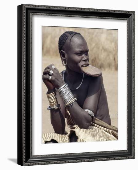 Mursi Woman Wearing a Large Clay Lip Plate, Omo Delta, Ethiopia-Nigel Pavitt-Framed Photographic Print