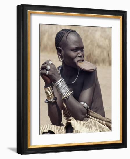 Mursi Woman Wearing a Large Clay Lip Plate, Omo Delta, Ethiopia-Nigel Pavitt-Framed Photographic Print