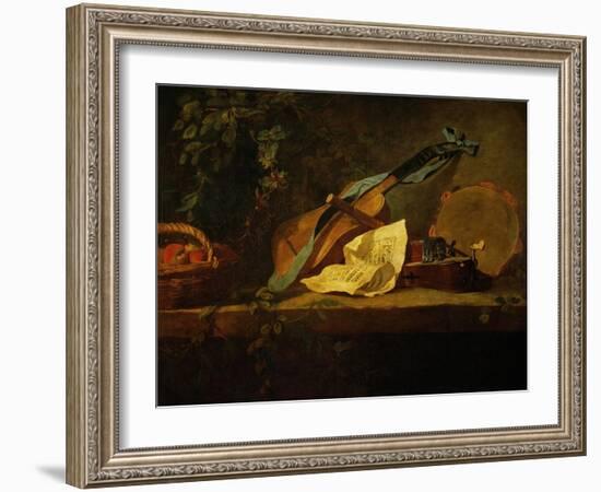 Muscial Instruments and a Basket with Fruit-Jean-Baptiste Simeon Chardin-Framed Giclee Print
