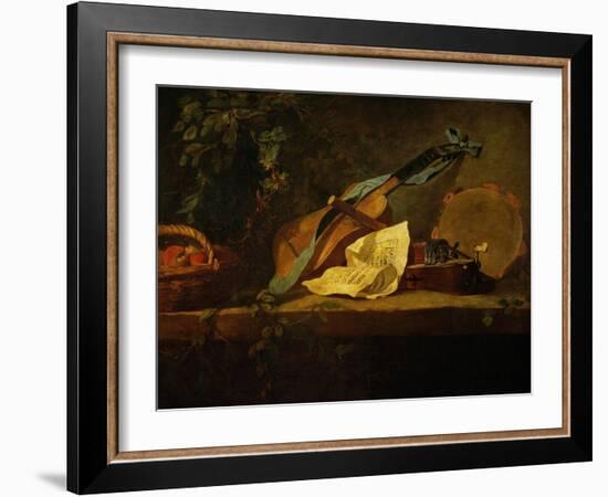 Muscial Instruments and a Basket with Fruit-Jean-Baptiste Simeon Chardin-Framed Giclee Print