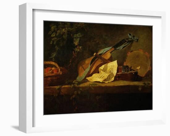 Muscial Instruments and a Basket with Fruit-Jean-Baptiste Simeon Chardin-Framed Giclee Print