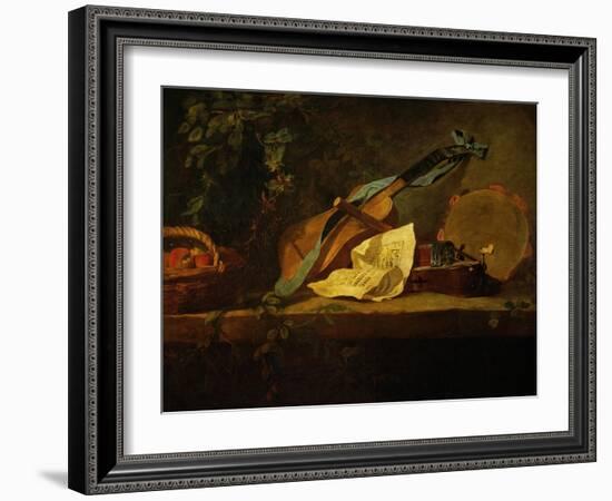 Muscial Instruments and a Basket with Fruit-Jean-Baptiste Simeon Chardin-Framed Giclee Print