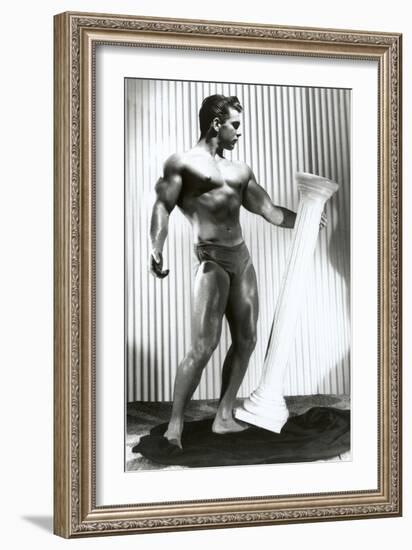 Muscle Man Dancing with Pillar-null-Framed Art Print