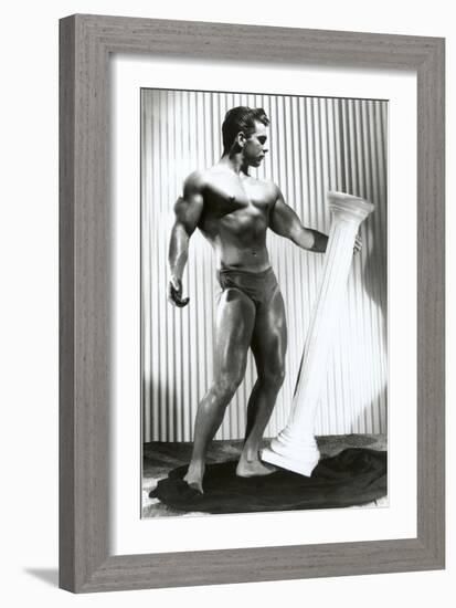 Muscle Man Dancing with Pillar-null-Framed Art Print