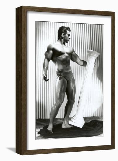 Muscle Man Dancing with Pillar-null-Framed Art Print