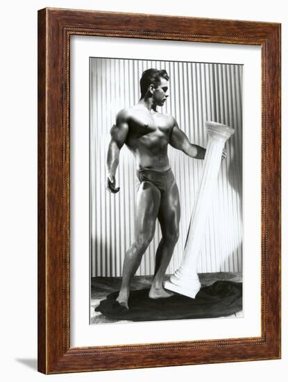 Muscle Man Dancing with Pillar-null-Framed Art Print