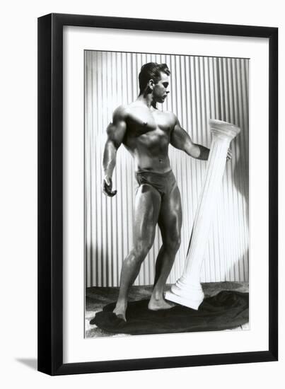 Muscle Man Dancing with Pillar-null-Framed Art Print