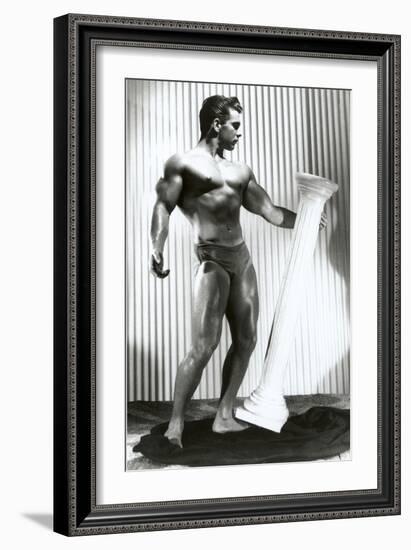 Muscle Man Dancing with Pillar-null-Framed Art Print