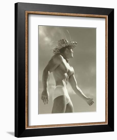 Muscle Man in Jockey Shorts and Straw Hat-null-Framed Premium Giclee Print