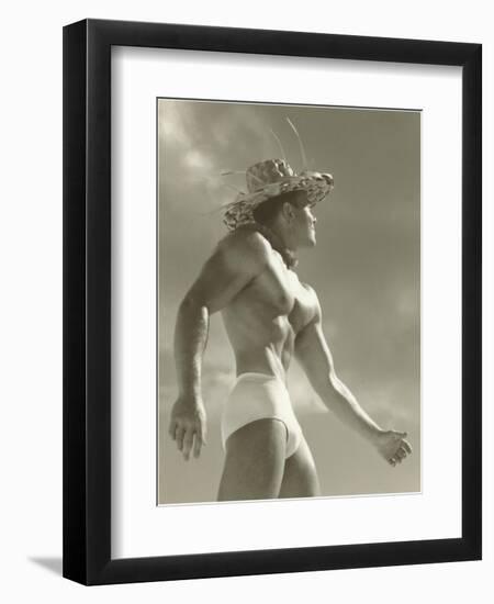 Muscle Man in Jockey Shorts and Straw Hat-null-Framed Premium Giclee Print