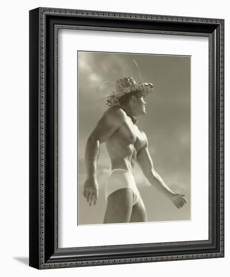 Muscle Man in Jockey Shorts and Straw Hat-null-Framed Premium Giclee Print