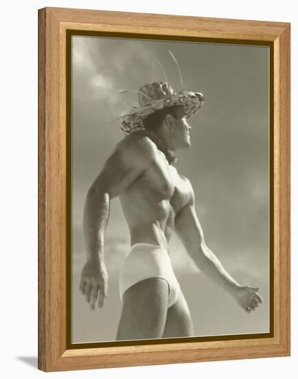 Muscle Man in Jockey Shorts and Straw Hat-null-Framed Stretched Canvas