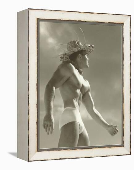 Muscle Man in Jockey Shorts and Straw Hat-null-Framed Stretched Canvas