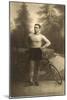 Muscular Man with Bicycle-null-Mounted Art Print