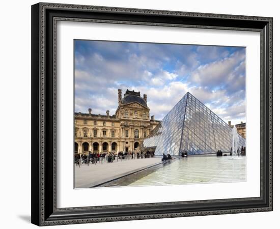 Musee Du Louvre Museum and the Louvre Pyramid, Paris, France-Walter Bibikow-Framed Photographic Print