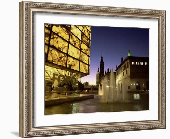 Museo Del Foro and Fountains in the Plaza De La Seo Illuminated at Night, Zaragoza, Aragon, Spain-Ruth Tomlinson-Framed Photographic Print