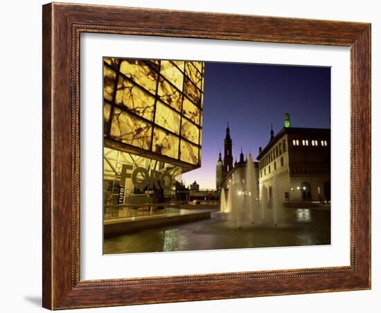 Museo Del Foro and Fountains in the Plaza De La Seo Illuminated at Night, Zaragoza, Aragon, Spain-Ruth Tomlinson-Framed Photographic Print