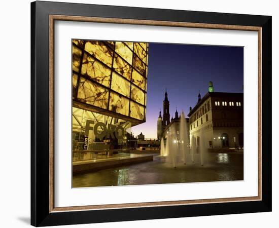 Museo Del Foro and Fountains in the Plaza De La Seo Illuminated at Night, Zaragoza, Aragon, Spain-Ruth Tomlinson-Framed Photographic Print