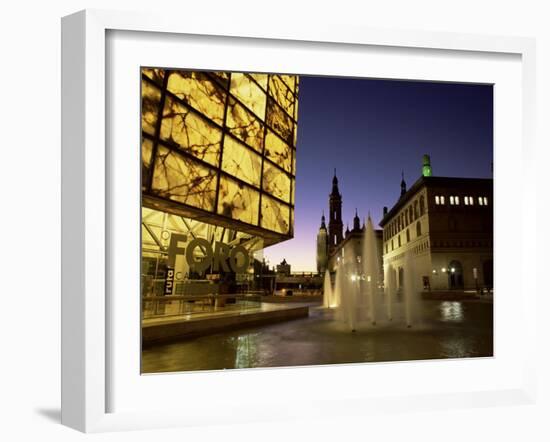 Museo Del Foro and Fountains in the Plaza De La Seo Illuminated at Night, Zaragoza, Aragon, Spain-Ruth Tomlinson-Framed Photographic Print