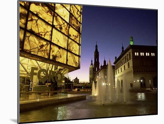 Museo Del Foro and Fountains in the Plaza De La Seo Illuminated at Night, Zaragoza, Aragon, Spain-Ruth Tomlinson-Mounted Photographic Print