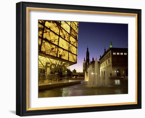 Museo Del Foro and Fountains in the Plaza De La Seo Illuminated at Night, Zaragoza, Aragon, Spain-Ruth Tomlinson-Framed Photographic Print