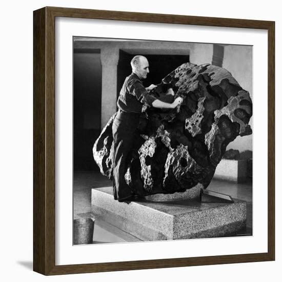 Museum Attendant Cleaning 14 Ton Willmette Meteorite, the Largest Found in the US-Jack Birns-Framed Photographic Print