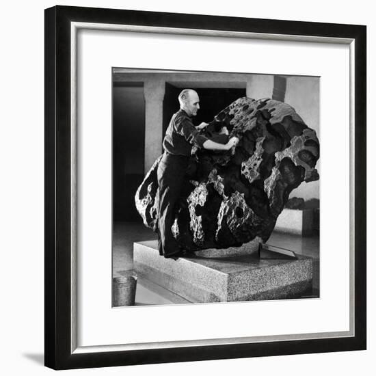 Museum Attendant Cleaning 14 Ton Willmette Meteorite, the Largest Found in the US-Jack Birns-Framed Photographic Print