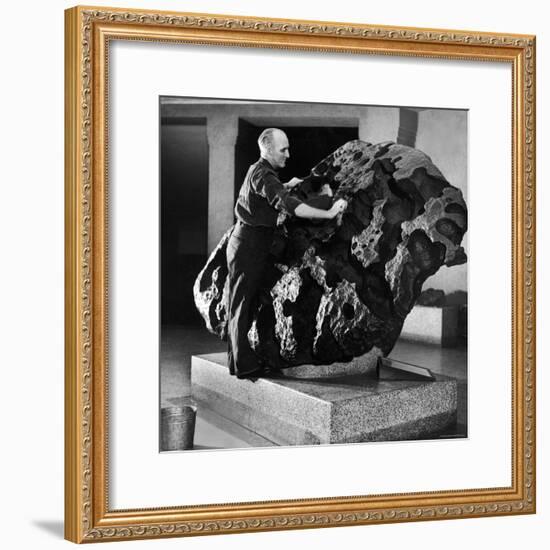 Museum Attendant Cleaning 14 Ton Willmette Meteorite, the Largest Found in the US-Jack Birns-Framed Photographic Print